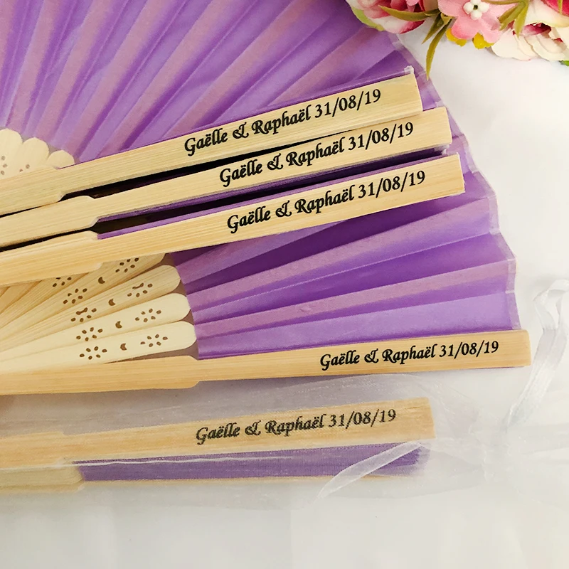 US $59.68 50pcs Personalized Wedding Folding Hand Fan Silk Fold Fans Wedding Gifts For Guests Customized Wedding Anniversary Party Favors