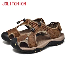 Мужские повседневные сандалии; мужские пляжные римские сандалии из натуральной кожи; Вьетнамки; брендовая мужская повседневная обувь; Мужская Летняя обувь; большие размеры 39-46
