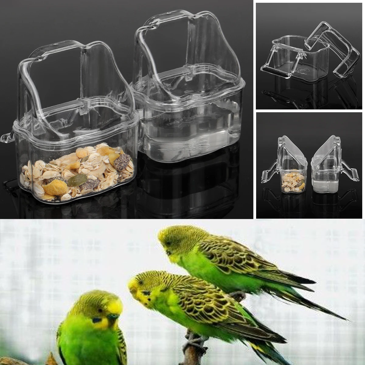 

2PCS Bird Feeders Bird Cup Cage Clip On Water Food Bowl Countainer 2 Hook Cup for Macaw African Greys Budgies Parakeet Cockatiel