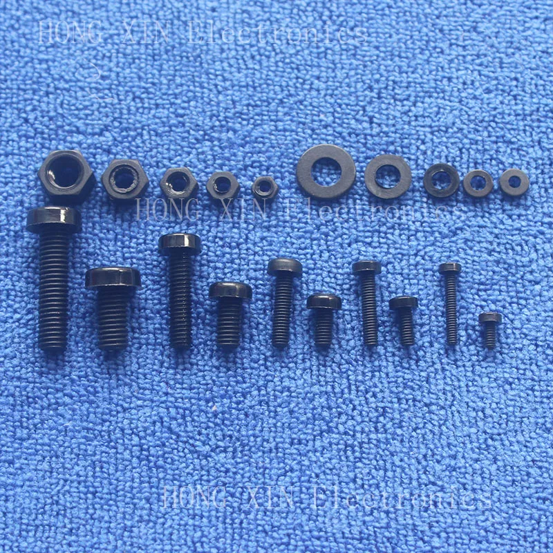 150Pcs M2 M2.5 M3 M4 M5 Nylon Hex Screw Bolt Nut Standoff Spacer Assortment Kit Black washer Plastic Nut