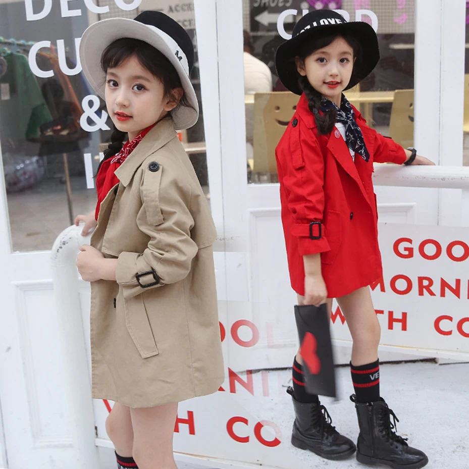 Осенние детские пальто для девочек, однотонное пальто в английском стиле для девочек весенний Детский костюм для девочек-подростков 4, 6, 8, 10, 12 лет
