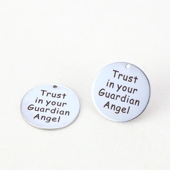 

20pcs 25mm DIY Charm steel accessories lettering trust in your guardian angel stainless steel engraving pendants