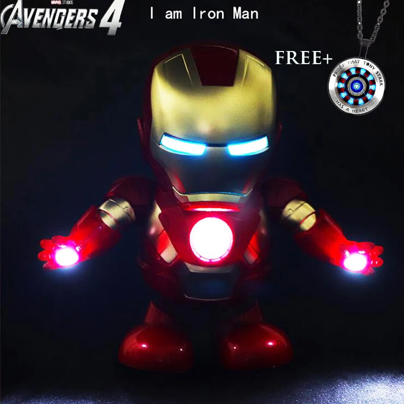 

Dance hero Can Dance Iron Man Marvel Avengers Action Figure Toy Led Flashlight With Light Sound Music Robot Hero Electronic Toy