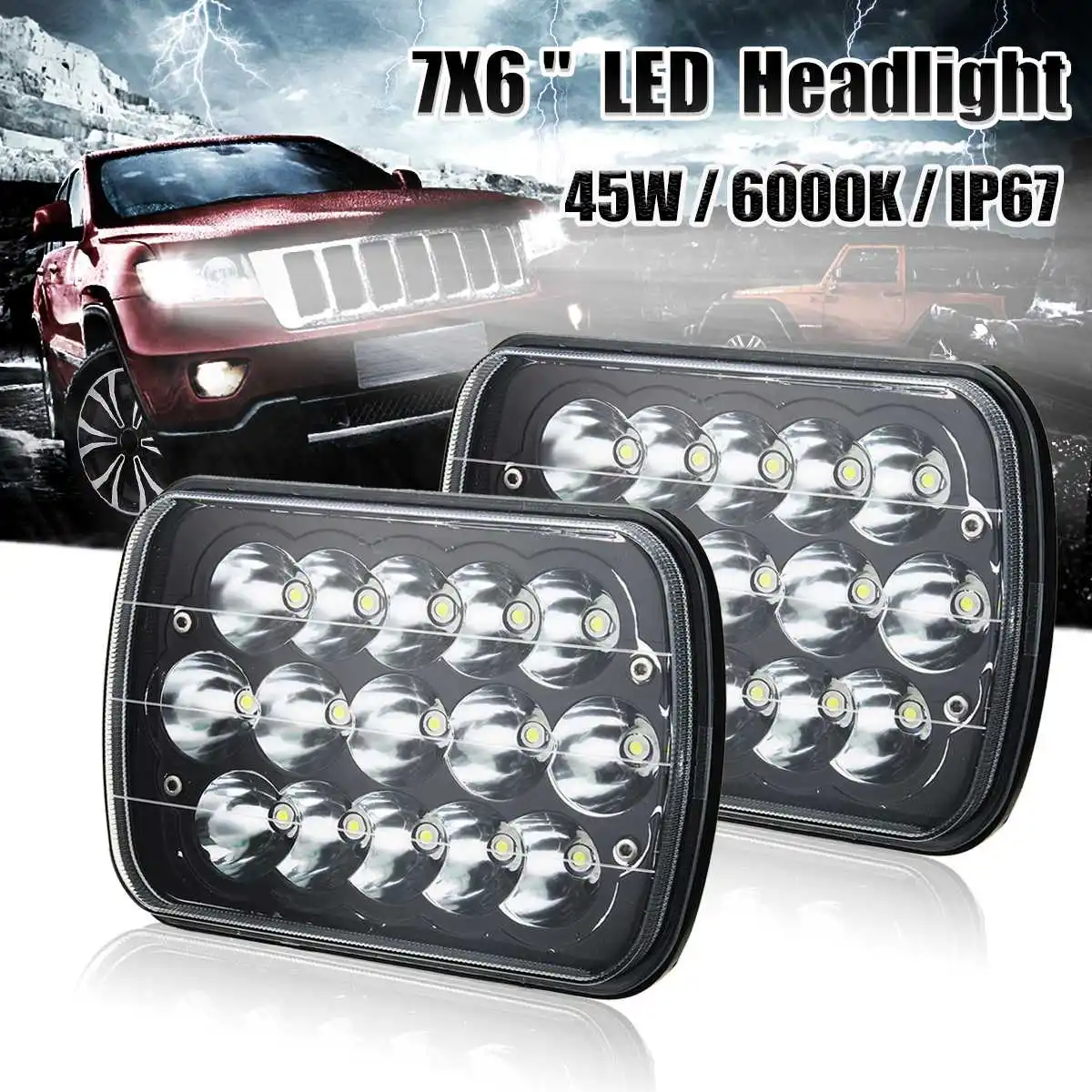 

2Pcs 7X6'' 5X7" 45W LED Headlight Hi-Lo Sealed Beam For Jeep Cherokee XJ Trucks