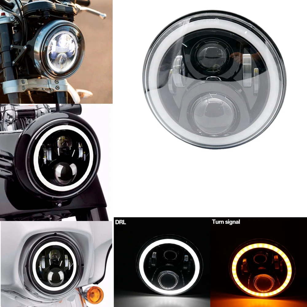 7 дюймов H4 светодиодный мото-фара для Harley Davidsion Softail Slim Fat Boy 7 дюймов Halo Angel Eye DRL светодиодный мото rcycle налобный фонарь