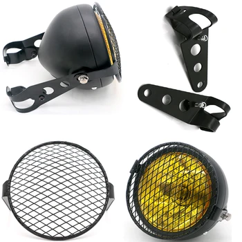 

Universal Headlamp for Motorcycle DC 12V Scooter Refit Retro Headlight Motorbike Grid Head Lamp with Net Motor Moto Grill Light