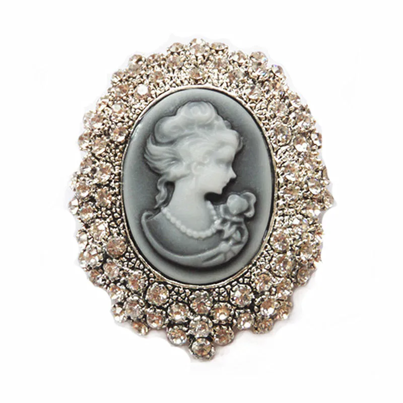 Vintage Style Clear Crystal With Lady Head Cameo Pin Brooch Fashion Women Broach Cheap Wholesale