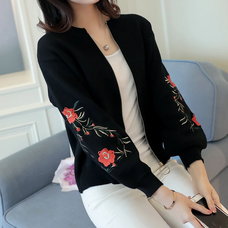 Вязаный кардиган свитер женский короткий Свободный корейский вышивка Hitz весенняя куртка весна - Цвет: B