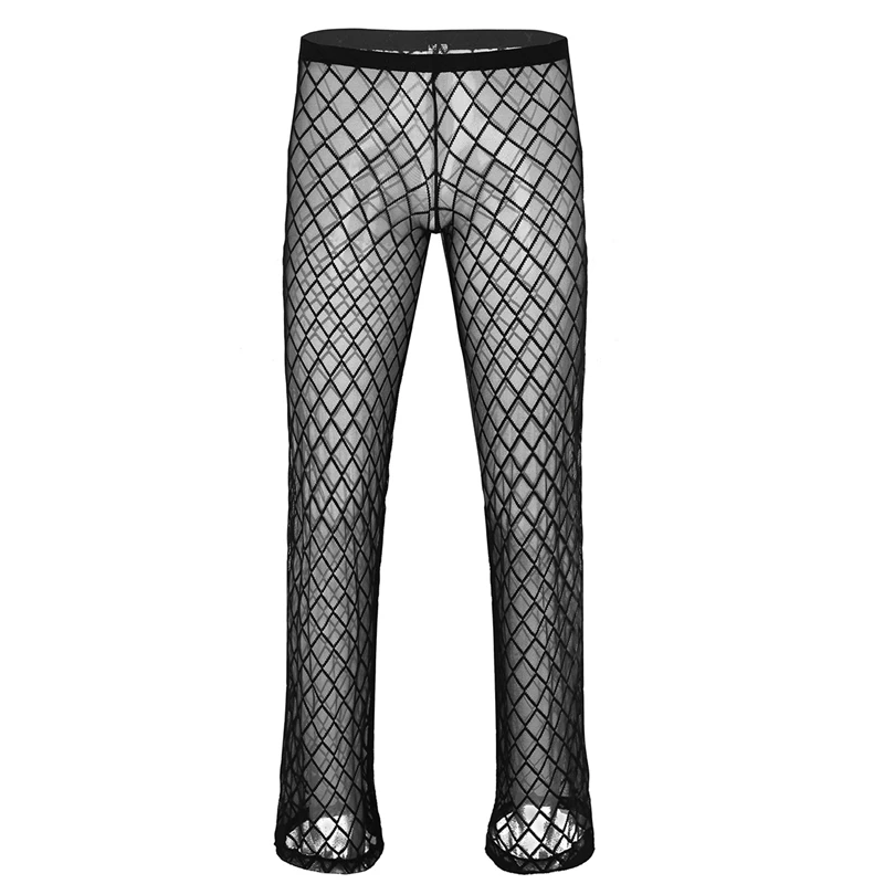 Sexy Mans Transparent Long Pants Breathable Thin Mesh Pajamas Trousers Pajamas Pants Nightwear Underwear Male Sleep Bottoms