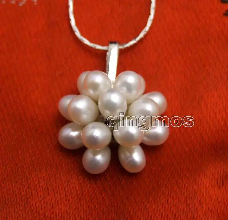 

Big 20mm White natural 6-7mm pearl Flower Pendant & free 17" Silver plated Chain Necklace-nec6264 Wholesale/retail Free shipping