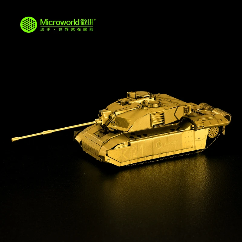 

MICROWORLD 3D Metal Puzzle Challenger Main Battle Tank Assembly Military Vehicle Gold and Silver DIY Scale Model Toys