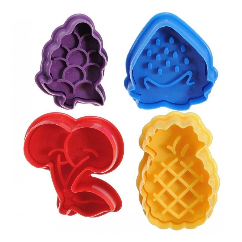 

4pcs/set Fruit Plastic Cookie Plunger Cutter Biscuit Fondant Cake Confectionery Dessert Sugar Craft Cookie Baking Tools Bakeware