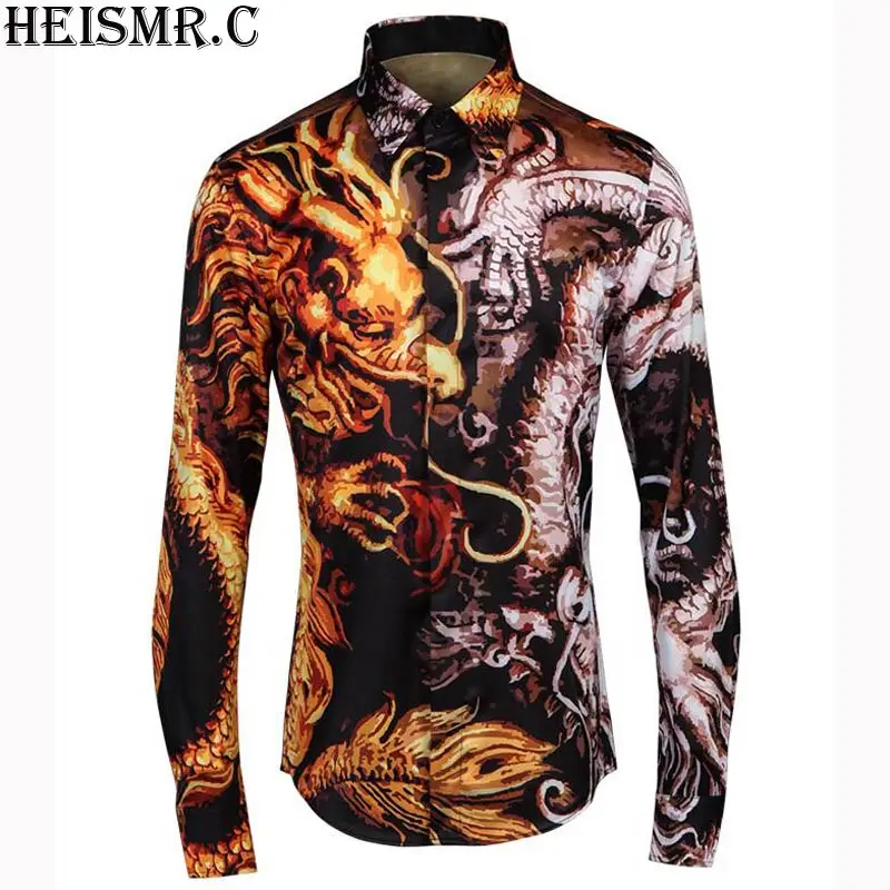 2017 Mens Brand Shirt ,Original Design Dragon Printing Shirt Men's Long ...