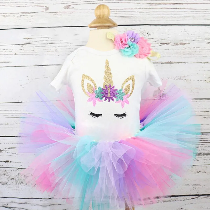 Наряд для первого дня рождения для маленьких девочек; платье для маленьких девочек на один год; летняя одежда для маленьких детей; Крестильные костюмы для малышей - Цвет: Unicorn 5