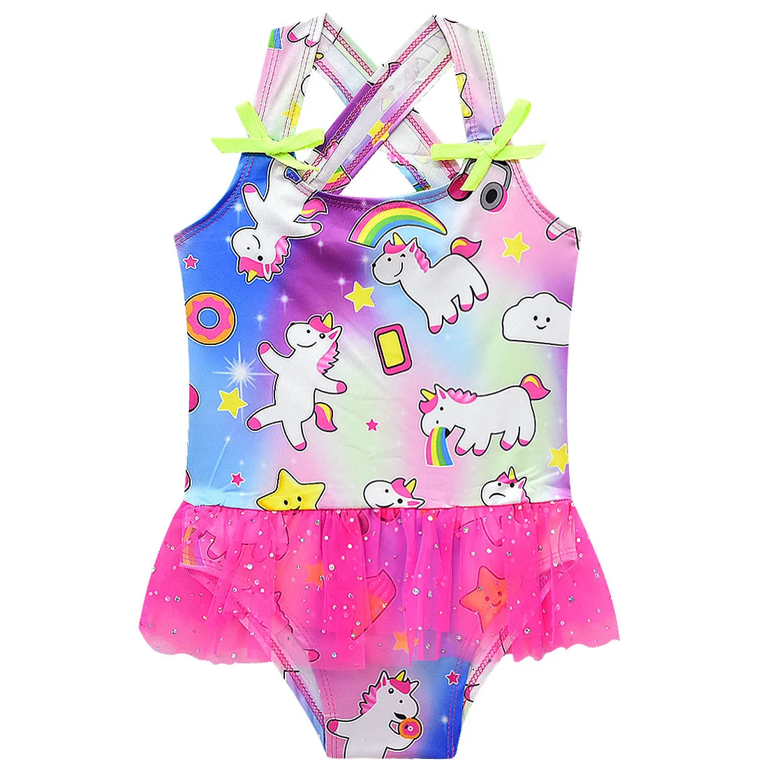 

2019 Brand New Toddler Infant Kid Baby Girl Unicorn Cartoon Tutu Swimwear Swimsuit Bathing Bikini Ruffled Chiffon Beachwear 1-6T