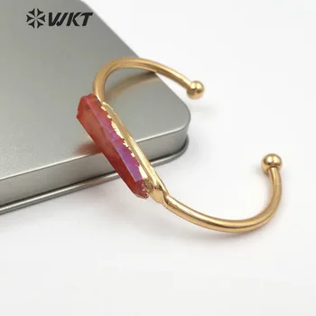 

WT-B453 Titanium Crystal Quartz Bangle Raw Rainbow Crystal Cuff Bracelet Healing Gem-stone Jewelry Gold Bangle Boho Gift For Her