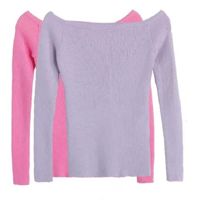 Women Chic Off Shoulder Tassel Pullover Sexy Slash Neck Long Sleeve Sweater