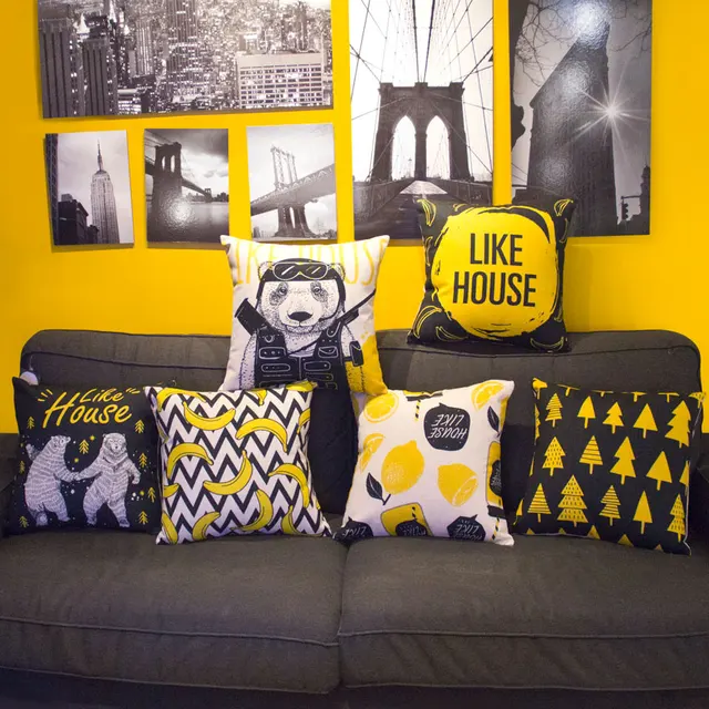 Black And Yellow Pop Cotton Linen Pillowcase Modern Cartoon Sofa Black And Yellow Pop Cotton Linen Pillowcase Modern Cartoon Sofa Cushion Decorative Pillow Home Decor