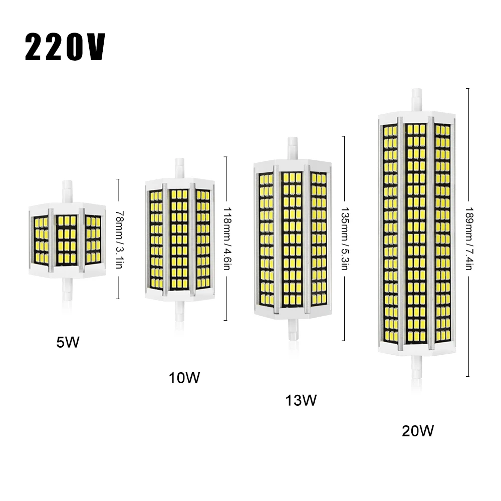 Полный Мощность 5 Вт 10 Вт 13 Вт, 20 Вт, AC220V свет R7S лампа с горизонтальным разъемом 5736SMD высокое светящаяся лампочка для лужайки наружное уличное освещение