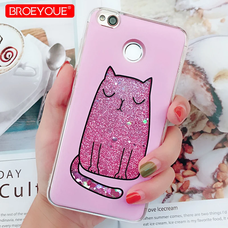 Cartoon Cute Cat Phone Case For Xiaomi 6X Redmi 5 Plus 5A 4A 4X Note Pro 4 Luxury Dynamic Glitter Liquid Soft Cover | Мобильные