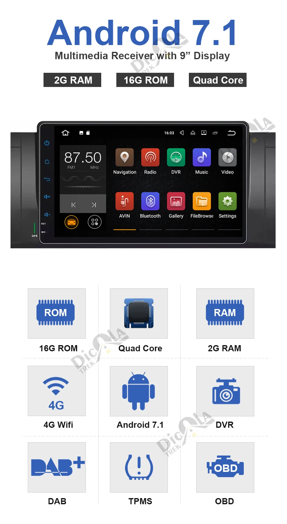 Perfect 9" 1 Din AutoRadio Car NO DVD Multimedia for BMW E39 bmw x5 e53 M5 Android 7.1 Gps-navigation Tape Recorder Head unit Wifi BT 4G 3