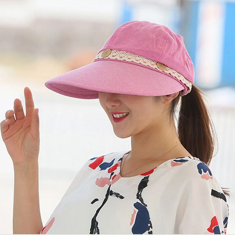 

Button Lace Hat for Women Summer Sun Hat Anti-UV Hats Dismountable Visors Caps Sunbonnet Breathable Bucket Gorras HT51163+20