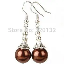 Тибет стиль тибетского серебра шоколад раковины жемчужные серьги ювелирные изделия 4 шт. 2 пар серьги серебряный крюк
