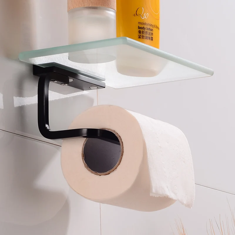 Держатель для туалетной бумаги с полкой из стекла и алюминия держатель для туалетной бумаги настенный держатель для туалетной бумаги черный