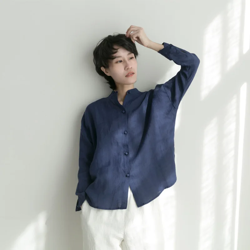 

Chinese Literature Cotton And Linen Art Women's Cardigan Shirts Female 2018 Autumn Brief Pankou Stand Collar Tops