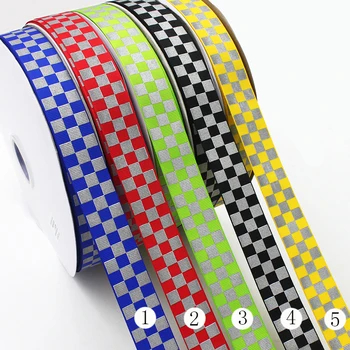 

[IuBuFiGo] 2016 Fashion 1" 25mm Reflective Grosgrain Ribbon Check 50yard/lot