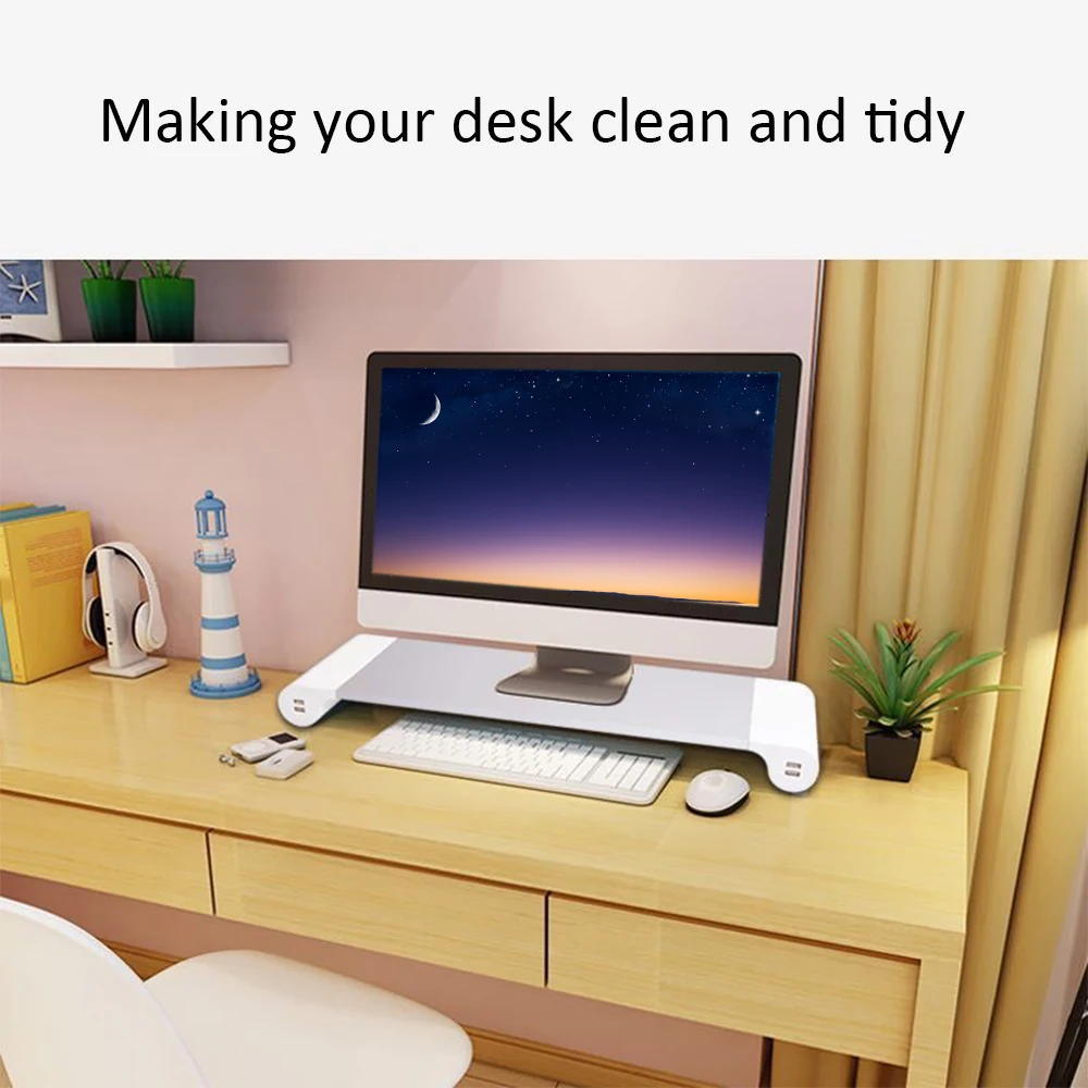 الألومنيوم الفضاء بار محمول حامل شاشة الكمبيوتر حامل منظم مكتب 4 USB شحن منافذ لوحة المفاتيح تخزين للمراقبين محمول