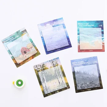 

1 Pc Painting Landscape Memo Pad Planner Sticky Notes Paper Sticker Notepad Kawaii Stationery Pepalaria Office School Supplies