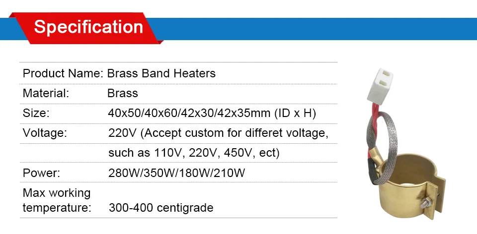 LJXH хомутовый нагреватель латунь 220V для машины для литья под давлением Мощность 280 W/350 W/180 W/210 W 40 х 50 мм/40x60 мм/42x30 мм/42x35 мм, 1 шт