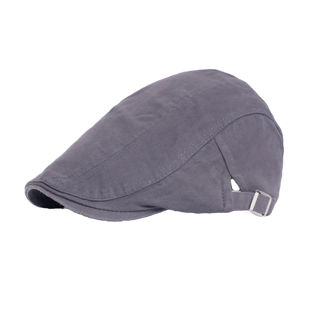 Men Classic Plain Solid Color Driving Hats Beret Peaked Flat Cabbie Newsboy Cap HATCS0135 - Color: Gray