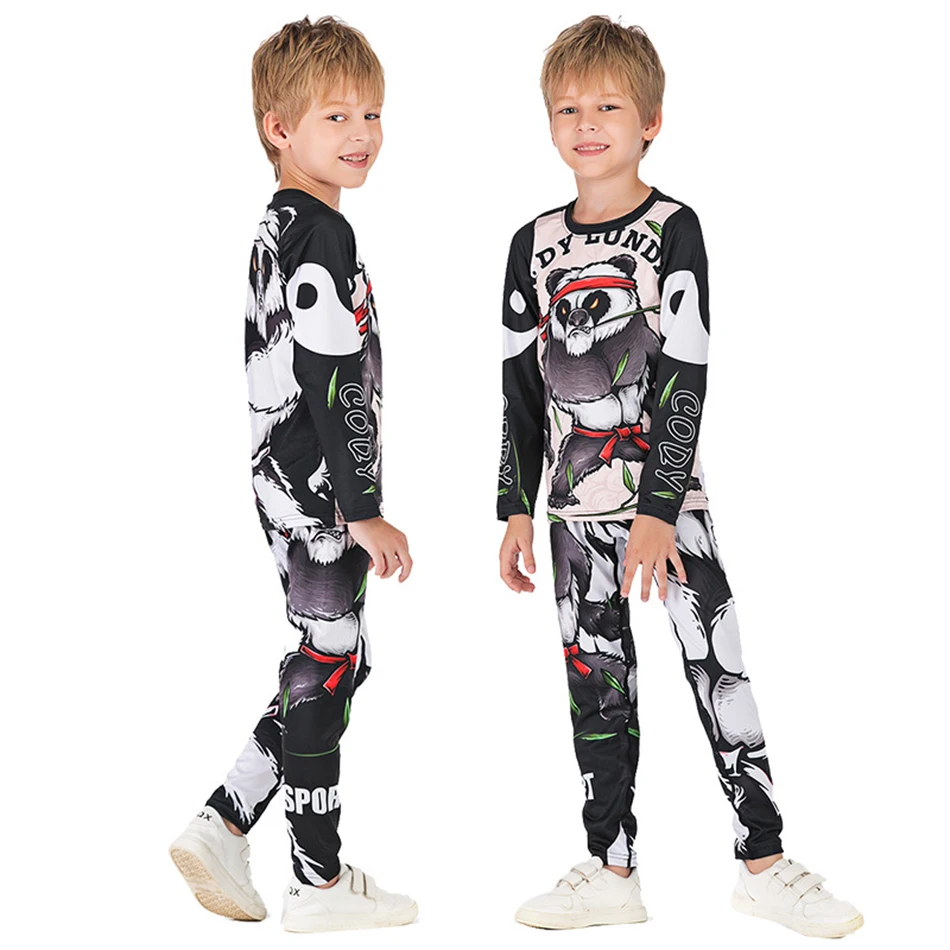 Kopen Kids MMA Boksen Jerseys MMA Compressie T shirt + Broek Rashguard Jiu Jusit Lange Mouw Strakke Broek Kinderen BJJ MMA Sportsuit