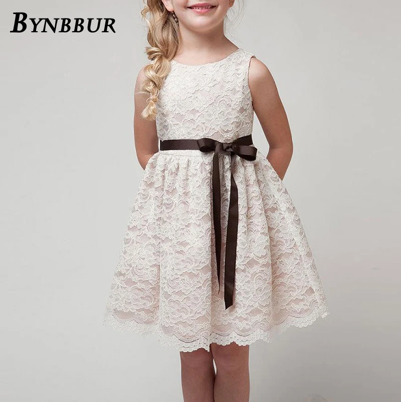 

Bynbbur Lace Princess Dress Girls Bow Ribbon Sashes Party Dress Sleeveless Cute Baby Kid Elegant Girl Mini Dress 2019 Summer New