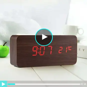 

bedside Led Wooden Alarm Clock,Despertador Temperature Sounds Control Led Display,USB Electronic Desktop Digital Table Clocks