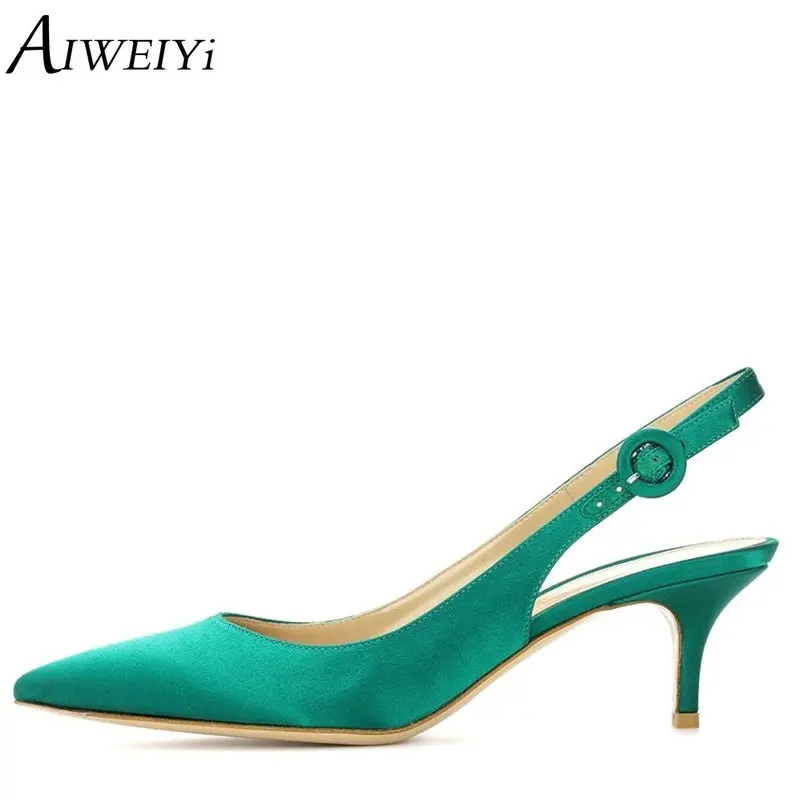 

AIWEIYi Women High Heels Slingbacks Platform Pumps 6.5cm Silk Skin High Heels Pointed Toe Stilettos Heels Lady Wedding Shoes