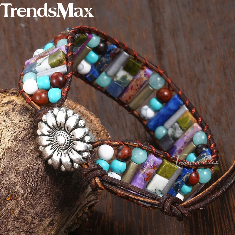 

Womens Tube Natura Stone Beaded Bracelets Boho Wristband Leather Wrap Woman Jewelry Gifts Dropshipping Wholesale 16mm KDSBM04