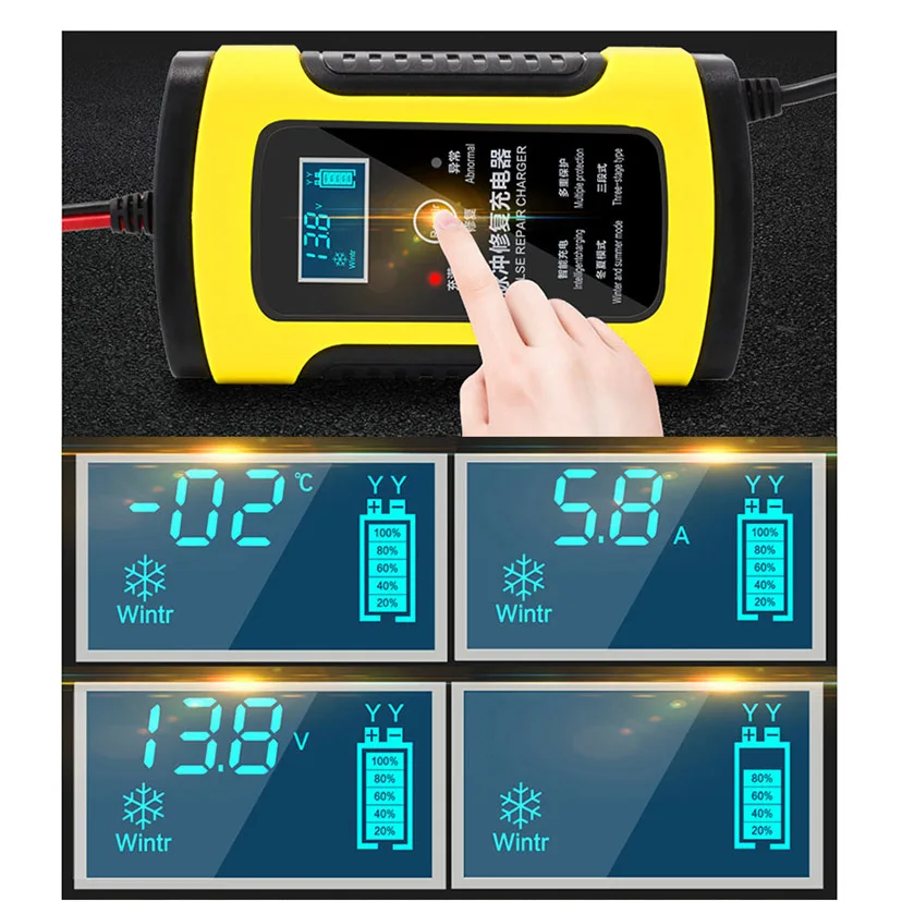 Интеллектуальное автомобильное мотоциклетное портативное зарядное устройство для Авто Мото свинцово-кислотная умная зарядка 6А ампер цифровой тестер батареи