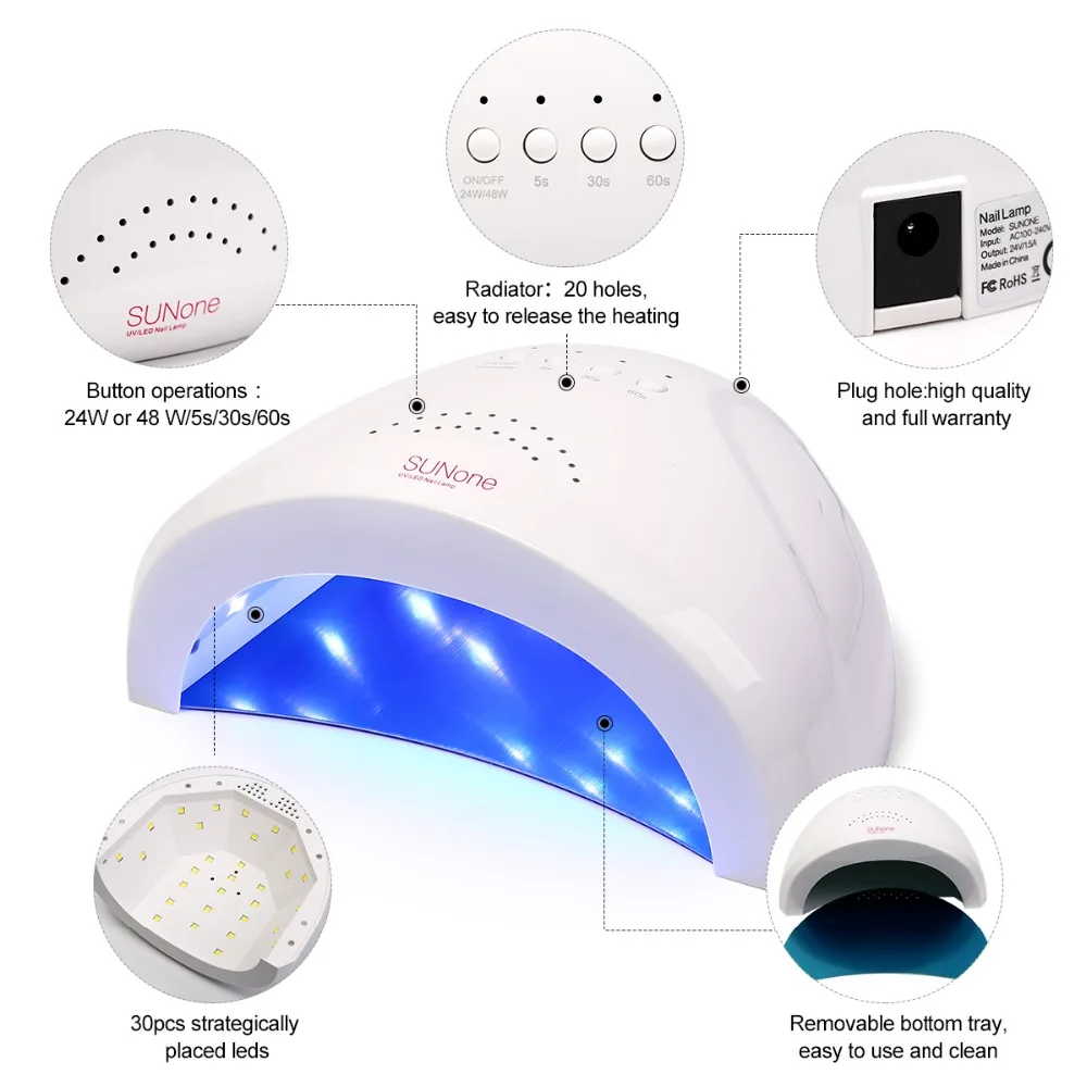 

Modelones 24W/48W Sunone LED Lamp Nail Dryer For All Types Nail Gel Polish Nail Cure Machine Tools 30LEDs Smart Sensor Fast Dry