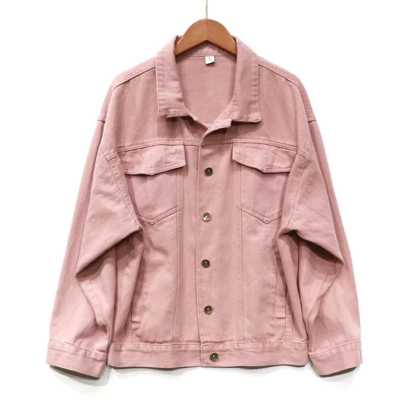

2019 High Quality Women Autumn Jacket Long Sleeve Basic Coat Pocket Loose Female Jeans Jackets Candy Colored Denim Jacket