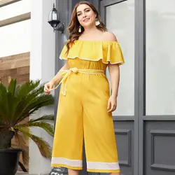 2019 Новые Большие размеры женские гофрированные плечевые ремни с талией и цветные широкие брюки