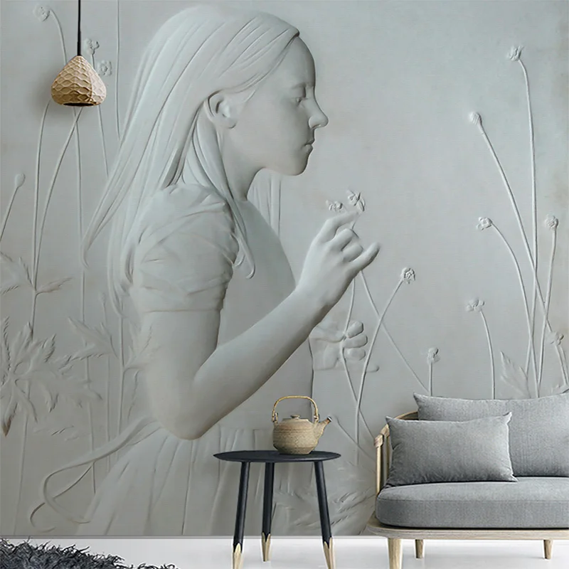 

Custom Mural Wallpaper Embossed Flowers In The Pure Girl Fresco Living Room Bedroom Home Decoration Waterproof Wallpaper Mural