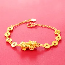 Модные свадебные украшения для невесты Новые Медные 24 K покрытые песком золотые монеты Pixiu браслет цепочка счастливые Женские аксессуары оптом