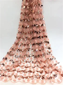 

African Lace Fabric 2018 High Quality African Tulle Lace Fabric With Sequins French Net Lace For Women Dress New(DP19-3