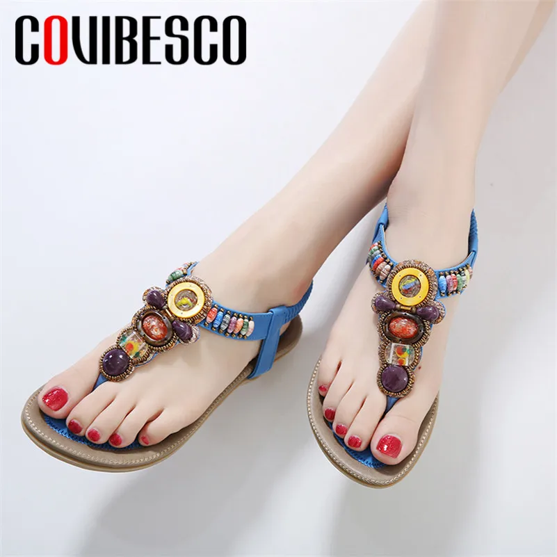 COVIBESCO Classic Round Toe Rome Casual Shoes Woman Pu Leather String Bead Solid Women Sandals 2019 Summer New Basic High Heels | Обувь