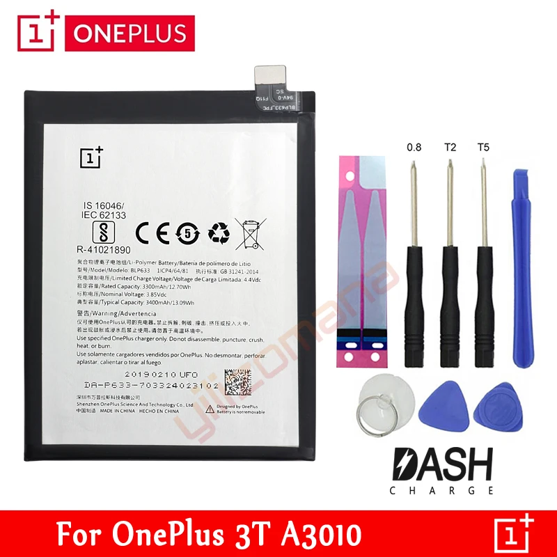 

ONE PLUS Original Phone Battery BLP633 3300/3400mAh For OnePlus 3T A3010 High Quality Replacement Li-ion Batteries Free Tools