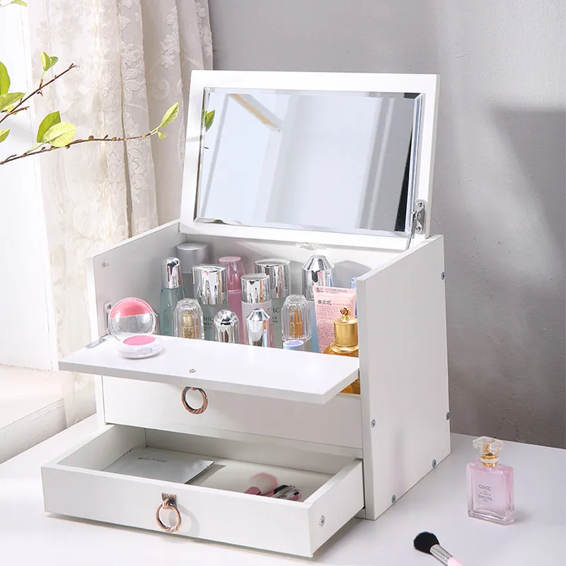  European household desktop with mirror drawer dressing table simple bedroom large wooden cosmetics  - 33059594568