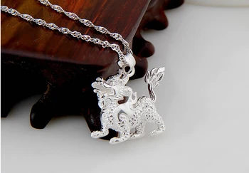

New Arrival 925 Silver Pendant Women Men Pretty Bless Dragon's Son Kylin Pendant